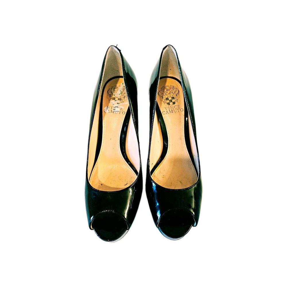Vince Camuto Black Patent Leather Peep Toe Platform Stiletto Pumps Size 7.5